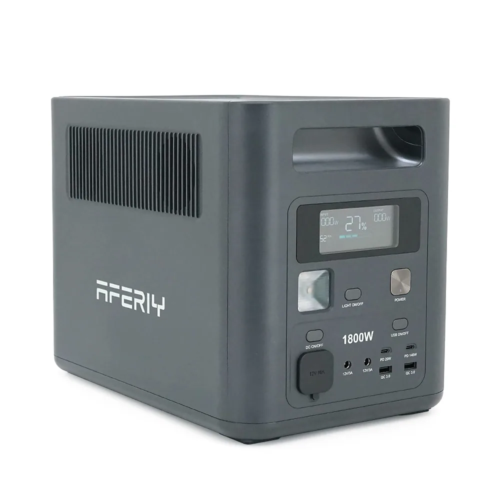 Портативная станция AFERIY AF-P180, LiFePO4 1024Втч. (max1800)Вт, XT60 MPPT 11.5-50В-20А(500W), 4xAC 220v. LED. 2-USB-A 18W , 2xType-C PD20+140Вт, DC+прикуриватель12В/10А, 100% заряд - 1,5 часа, 350*220*263 мм, 11.6kg