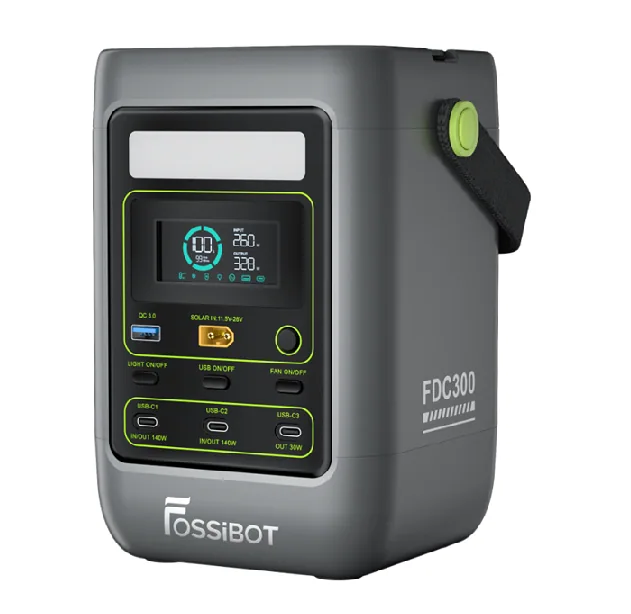 Портативна зарядна станція FOSSiBOT FDC300, 300W / 288Wh LiFePO₄, MPPT 120W max, USB-A-18Вт,USB-С-30Вт,2*USB-C-140Вт, Fan, 135×135×205 мм, 2,7 кг